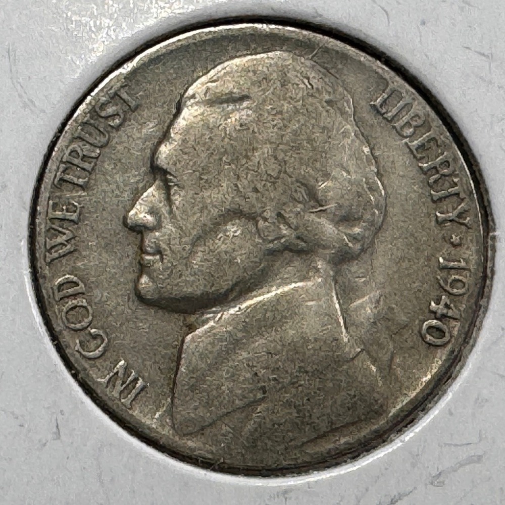 1940 Jefferson Nickel Philadelphia Mint No Mint Mark US Five Cent Coin Vintage 4